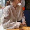 全3色 韓国ファッション ボーダー セーター ゆったりする Ｖネック カーディガン ボタン - 画像 (5)