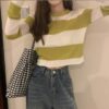 全5色 ボーダー トップス インナー カットソー クロップド丈 短め 韓国風 - 画像 (2)