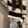 全5色 ボーダー トップス インナー カットソー クロップド丈 短め 韓国風 - 画像 (6)