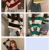全5色 ボーダー トップス インナー カットソー クロップド丈 短め 韓国風 - 画像 (3)